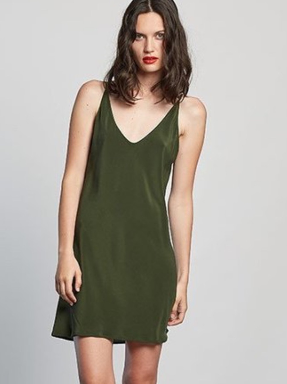 Miss Crabb "Kate Moss" mini green silk bias slip dress spaghetti straps
